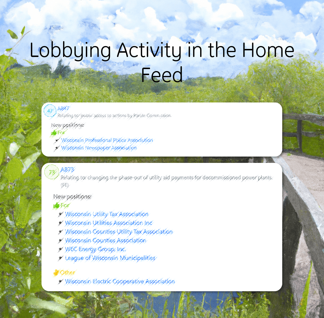 OurGov's new feature shows lobbying activity in the home feed, allowing advocates to quickly see who is acting on what bills as soon as it happens.